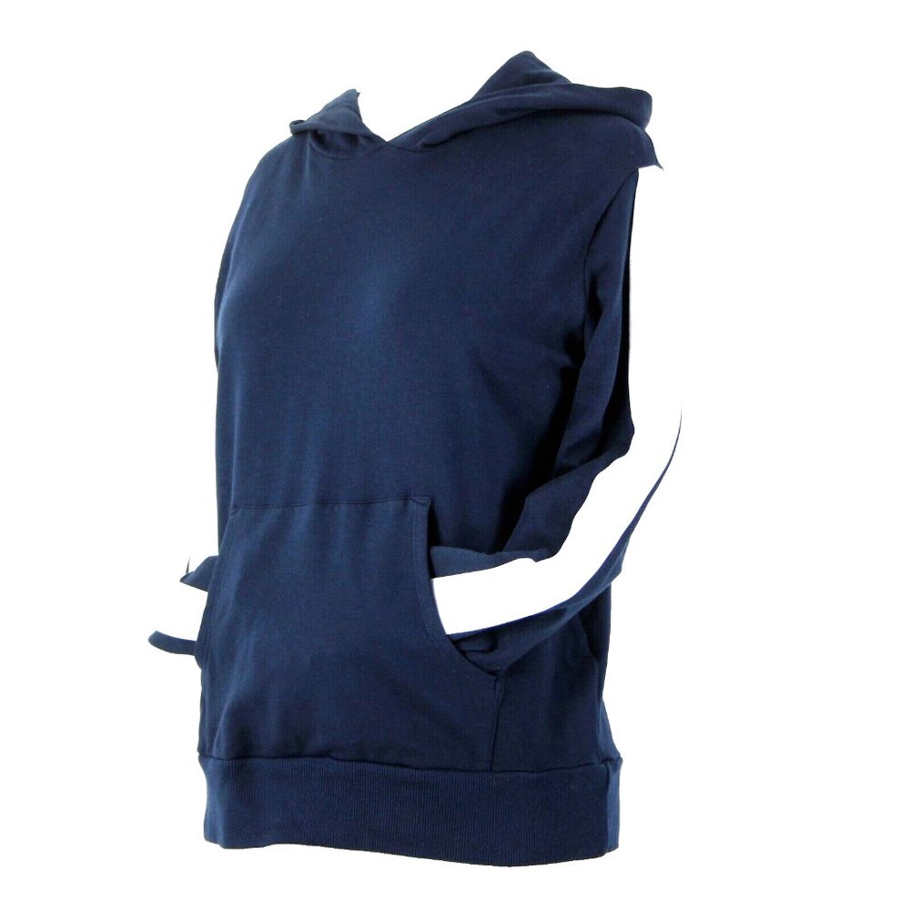 Monrow Sz S Navy White Stripe Embossed Stars Sleeve Cotton Blend Hooded Sweater - Picture 1 of 16